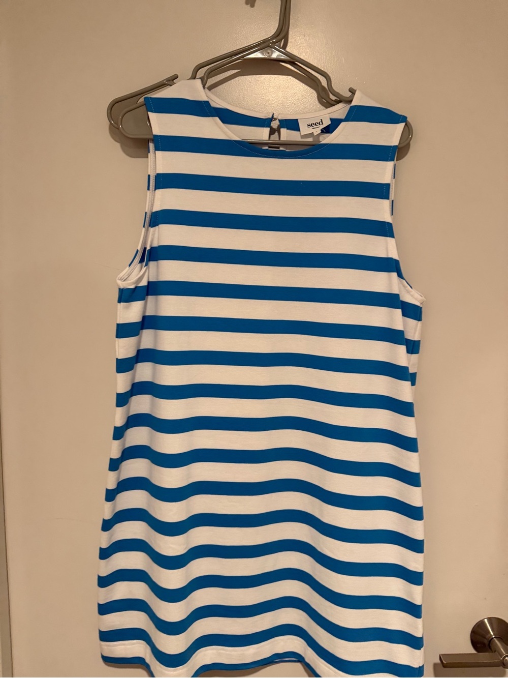 Seed Heritage Blue and White Striped Sleeveless Mini Dress